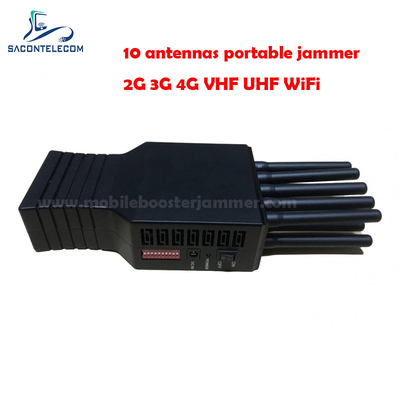 10 Вт блокировщик сигнала сотового телефона 10 антенн 20 м радиус VHF UHF GPS