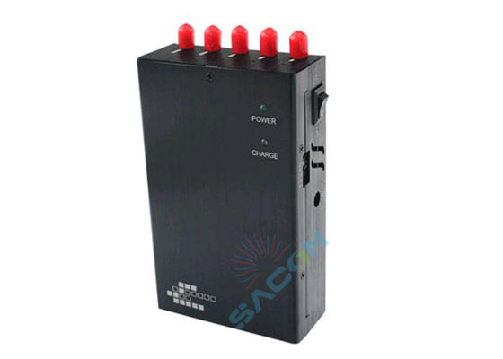 Портативный мобильный подавитель сигналов с 5 каналами, блокирующий 2G, 3G, WiFi, GPS, выходной мощностью 2,5 Вт и встроенным аккумулятором
