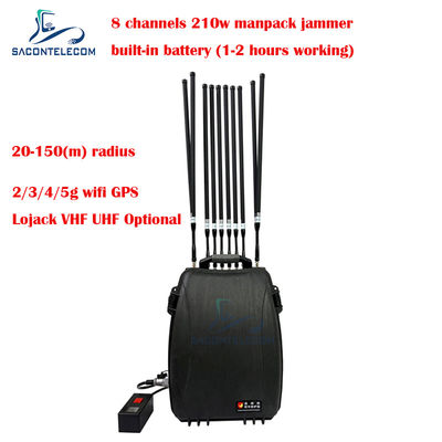5G Wifi Lojack 150m Manpack Сигнальный джаммер мобильного телефона 8 каналов 230w Высокая мощность