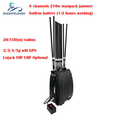 5G Wifi Lojack 150m Manpack Сигнальный джаммер мобильного телефона 8 каналов 230w Высокая мощность